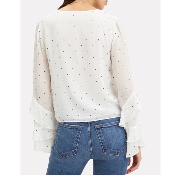 INTERMIX | Meena Embellished Silk Blouse Polka Dot Ruffle Sleeves White Black M - Picture 3 of 11